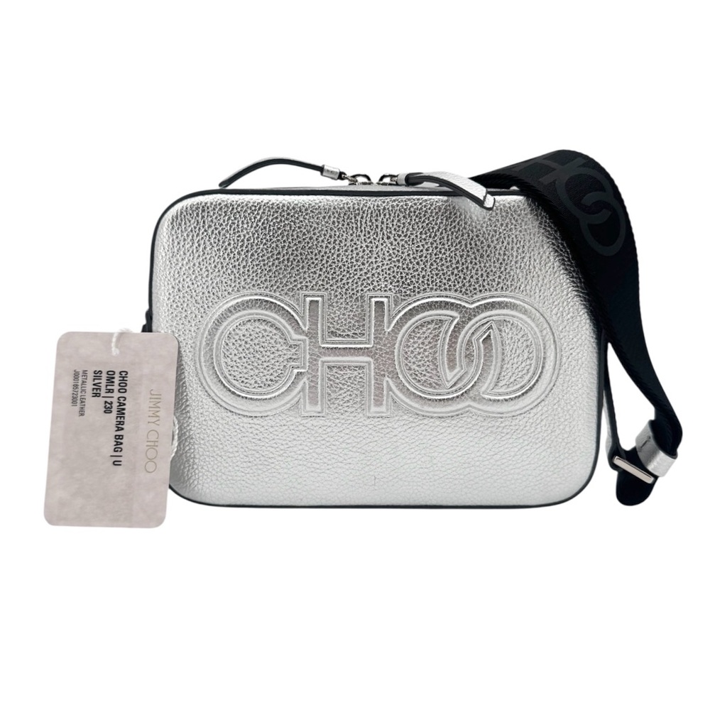 Jimmy Choo New With Tags And Box Silver Metallic Leather Camera Crossbody Bag